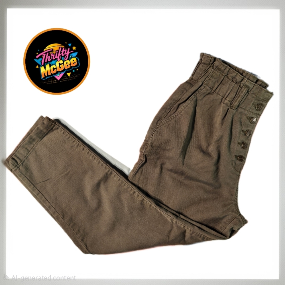 Time and Tru Olive Paperbag Waist Pants Size 12 Button Fly Utility Tapered